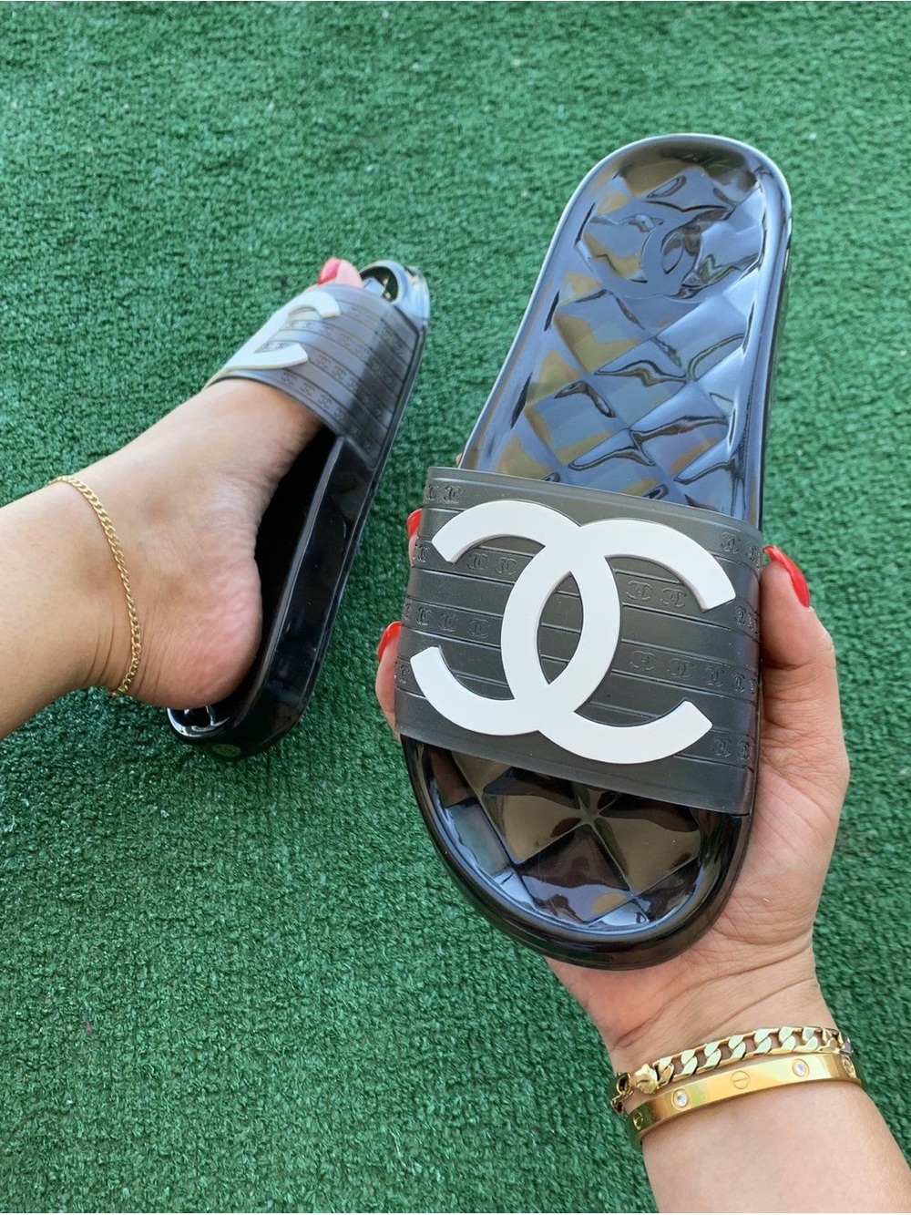 Authentic Chanel 2019 Jelly Pool Slide Sandals (EUR 38.5) used condition